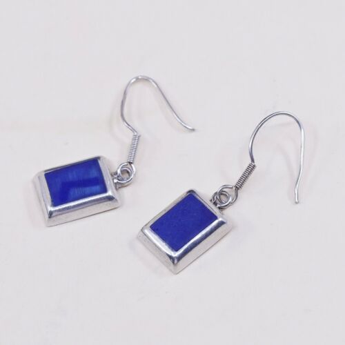 Vintage Sterling silver handmade earrings, 925 dangle w/ sodalite N Beads