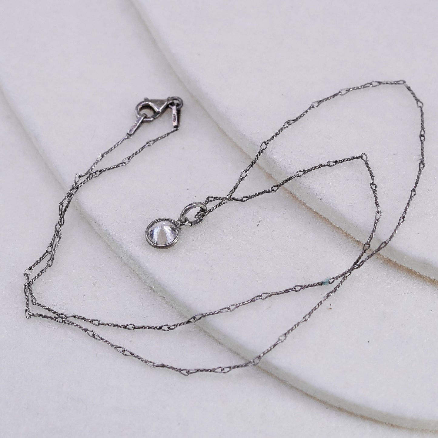 16”, vintage Sterling 925 silver handmade bar necklace with circle cz pendant