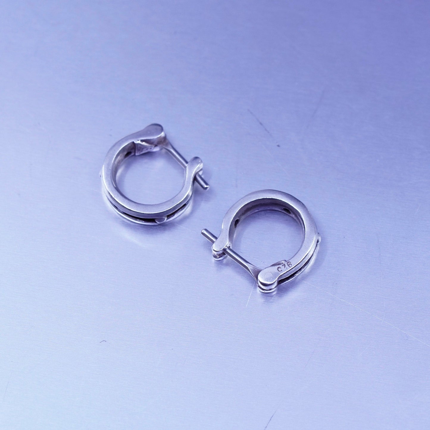 0.5”, vintage Sterling silver handmade earrings, 925 huggie hoops and beads