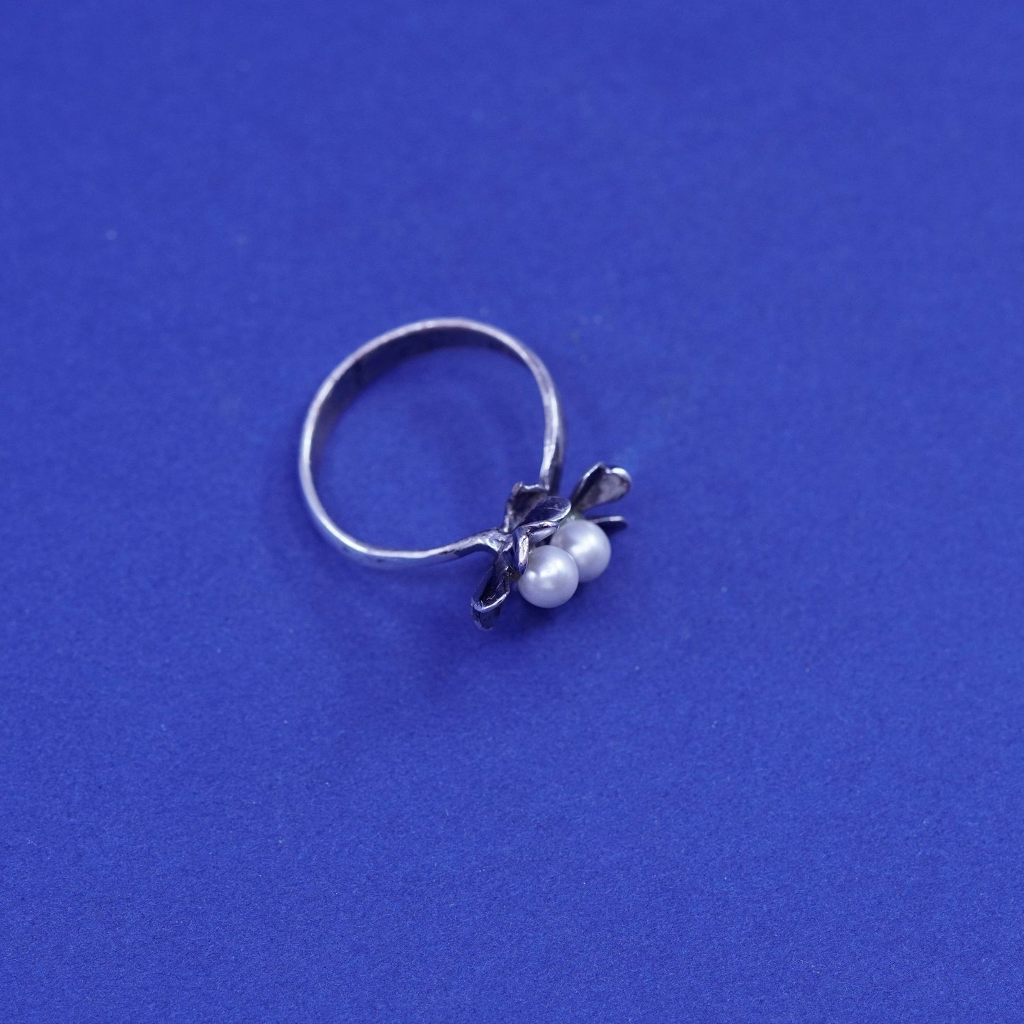 Size adjustable, vintage Sterling silver handmade ring, 925 flower with pearl