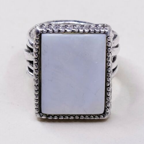 Sz 7, Vtg Israel Sterling Silver Handmade Ring W/ MOP, stamped 925