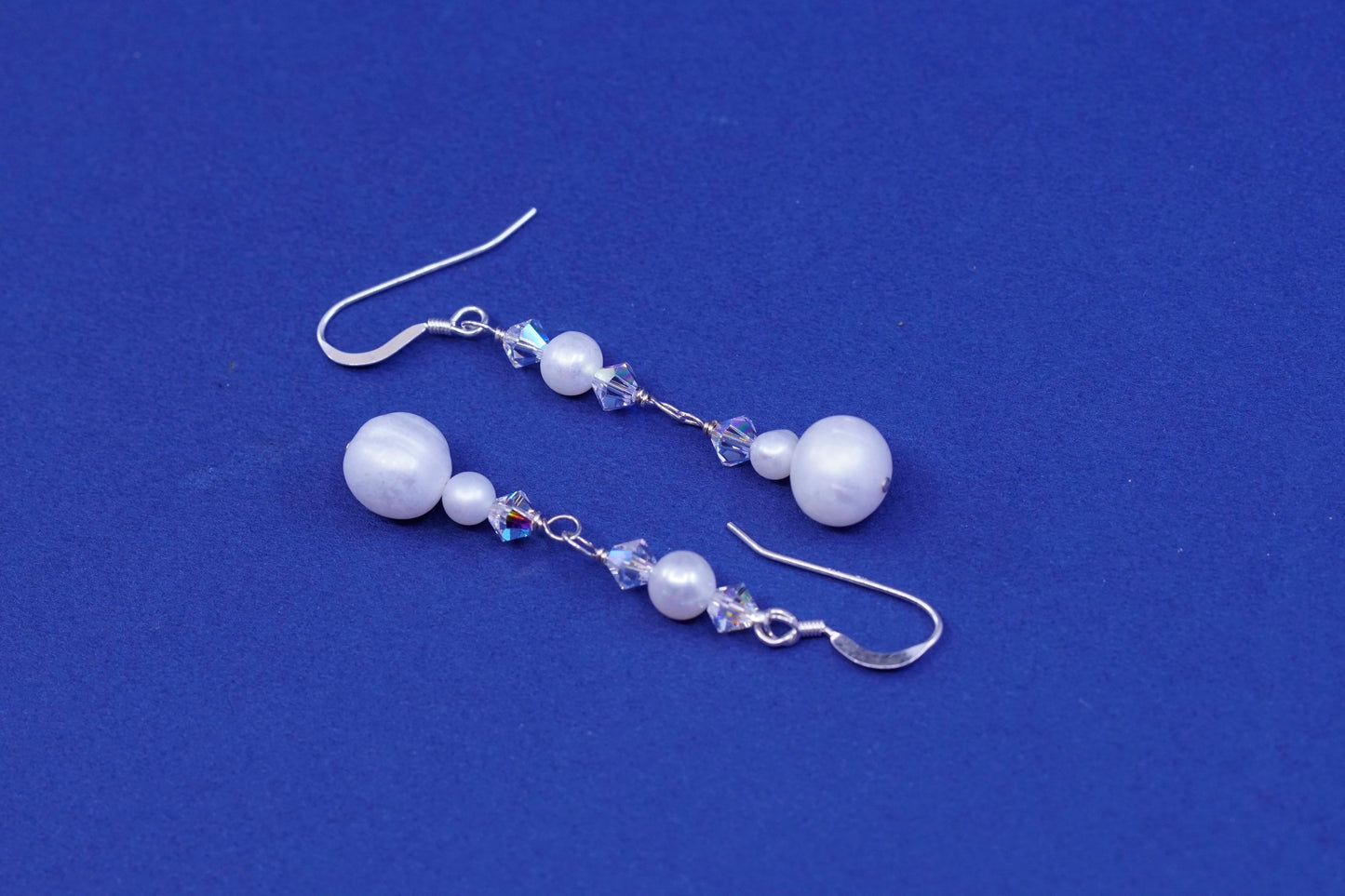 Vintage Sterling silver handmade earrings, 925 hooks with pearl drops
