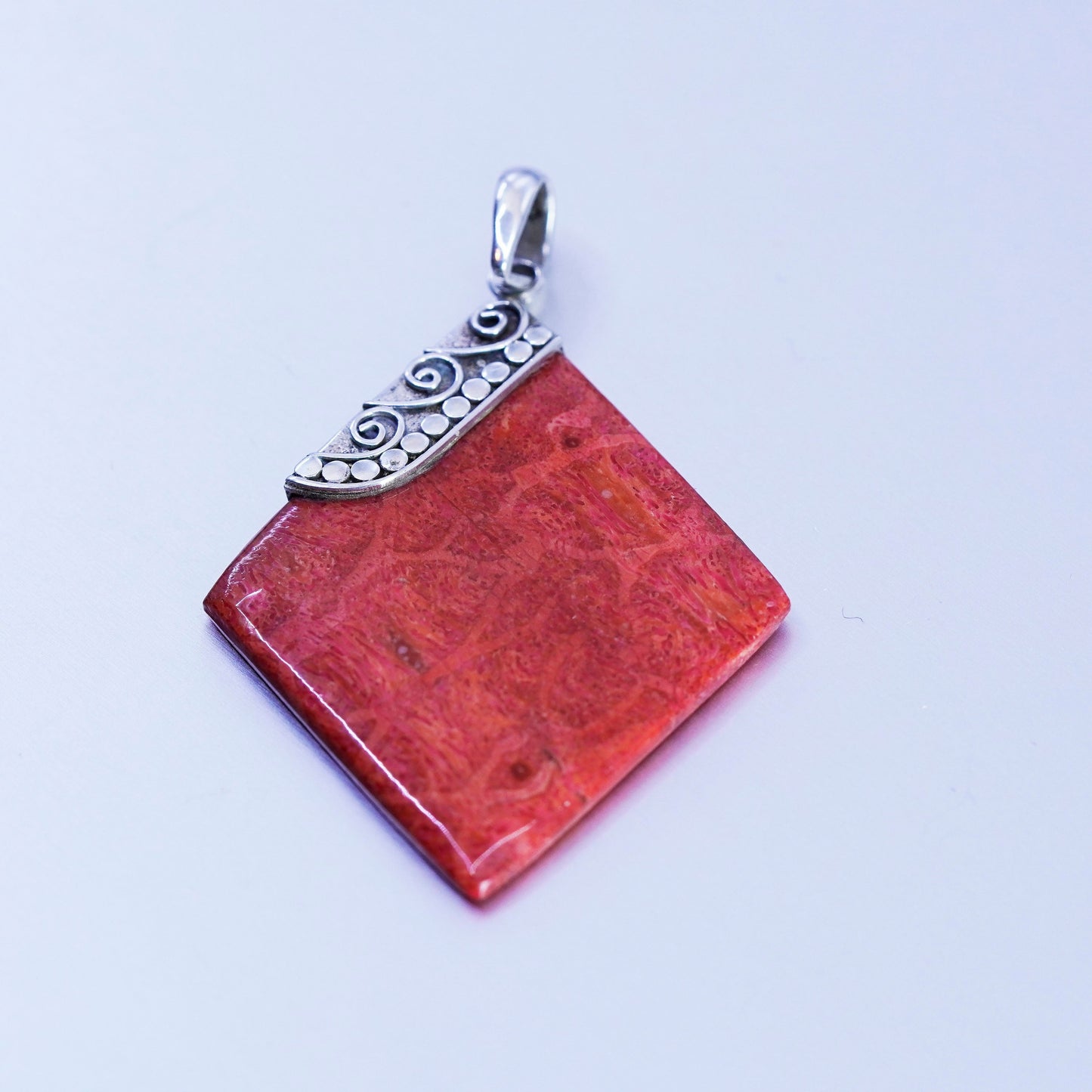 Antique Sterling silver handmade charm, 925 pendant with coral and beads