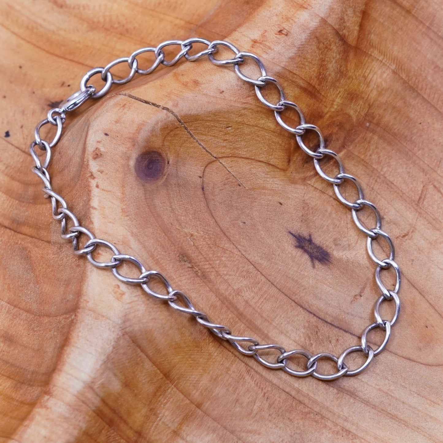 7”, 5mm, vintage Sterling silver handmade curb bracelet, 925 charm chain