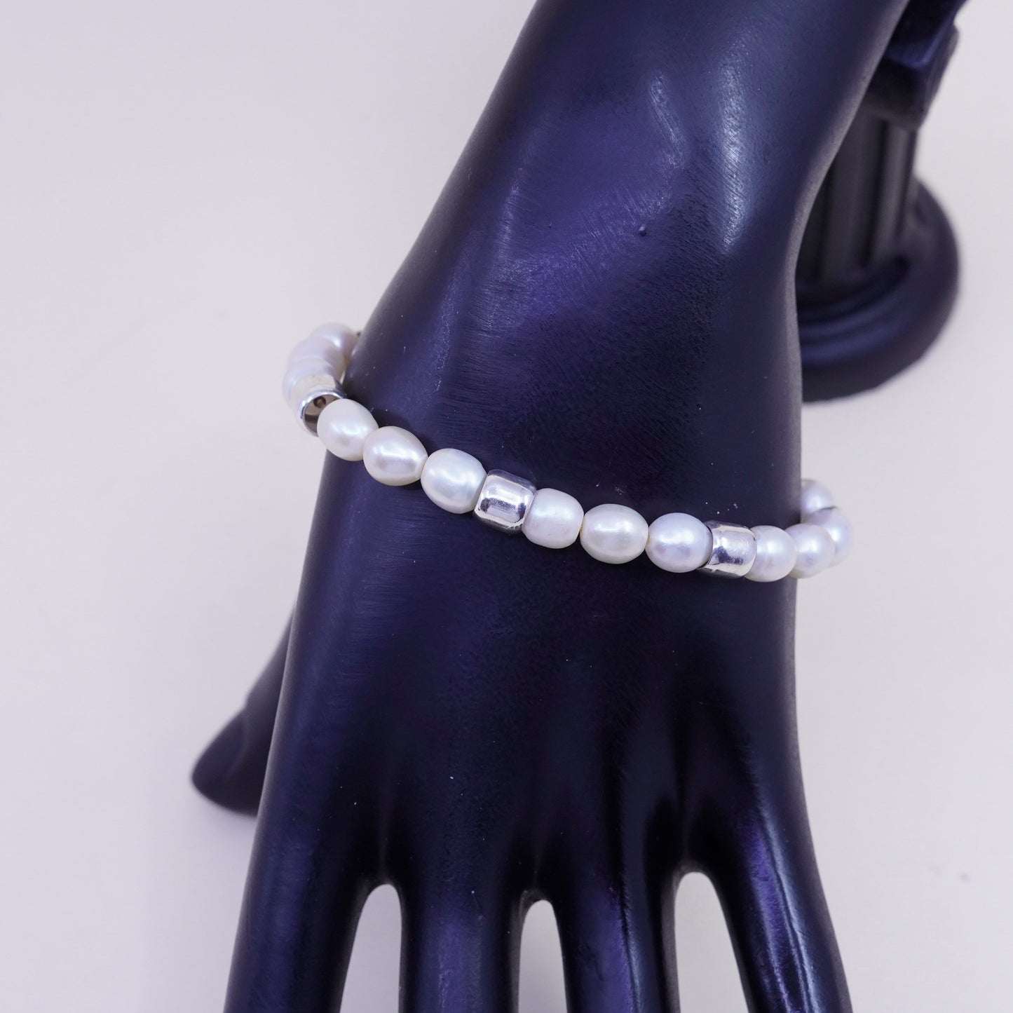 6.5+1” 7mm, Vintage handmade bracelet, freshwater pearl with 925 silver clasp