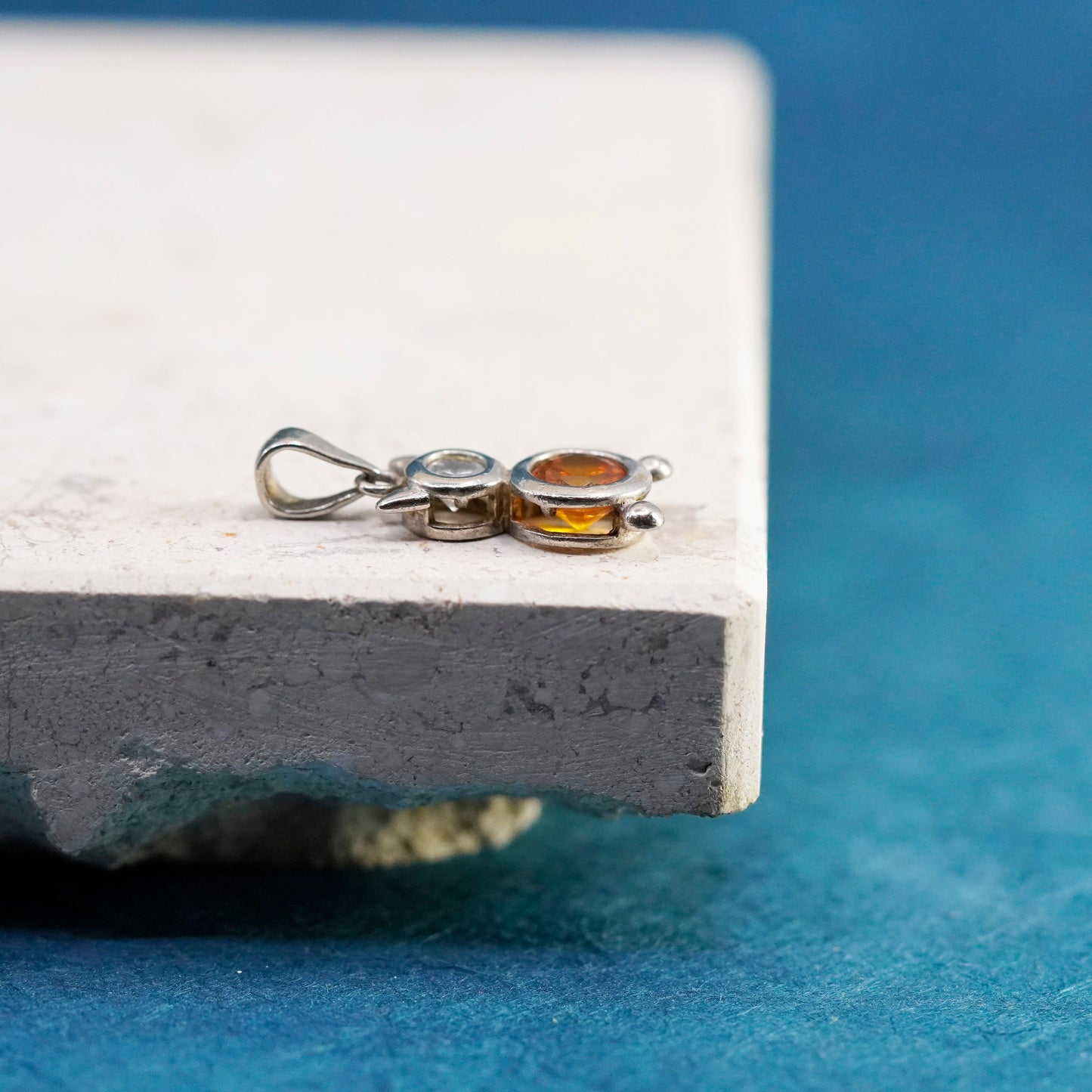 Vintage Sterling silver Handmade pendant, 925 cat with citrine