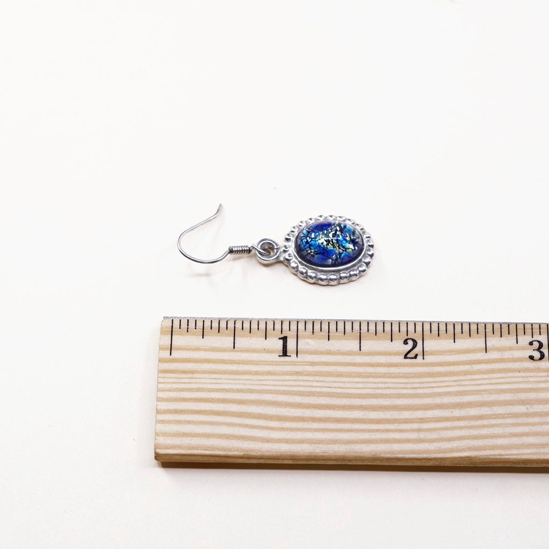 VTG mexico Sterling 925 silver handmade earrings, w/ blue foiled artisan drops