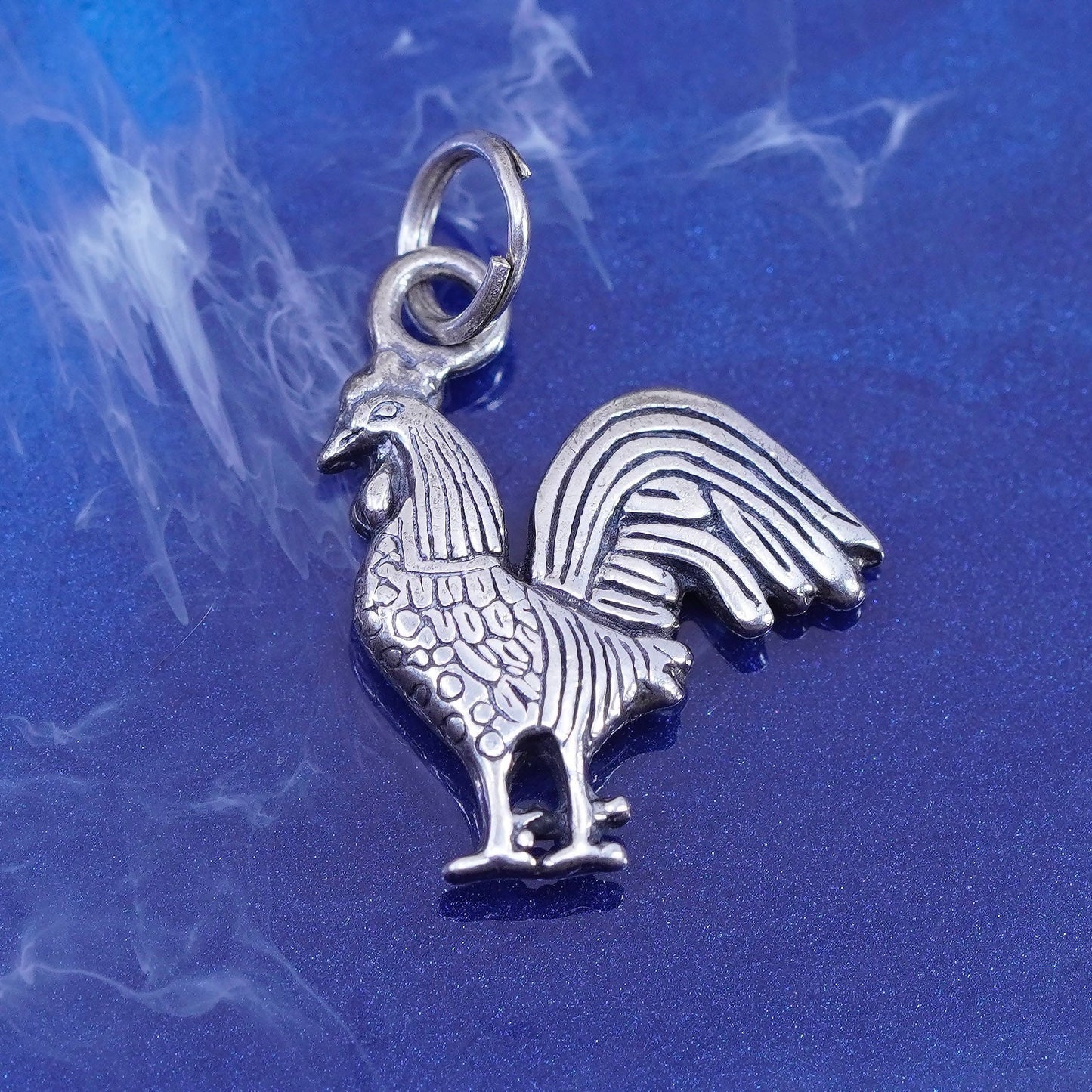 Vintage Sterling silver handmade pendant. 925 rooster chicken charm