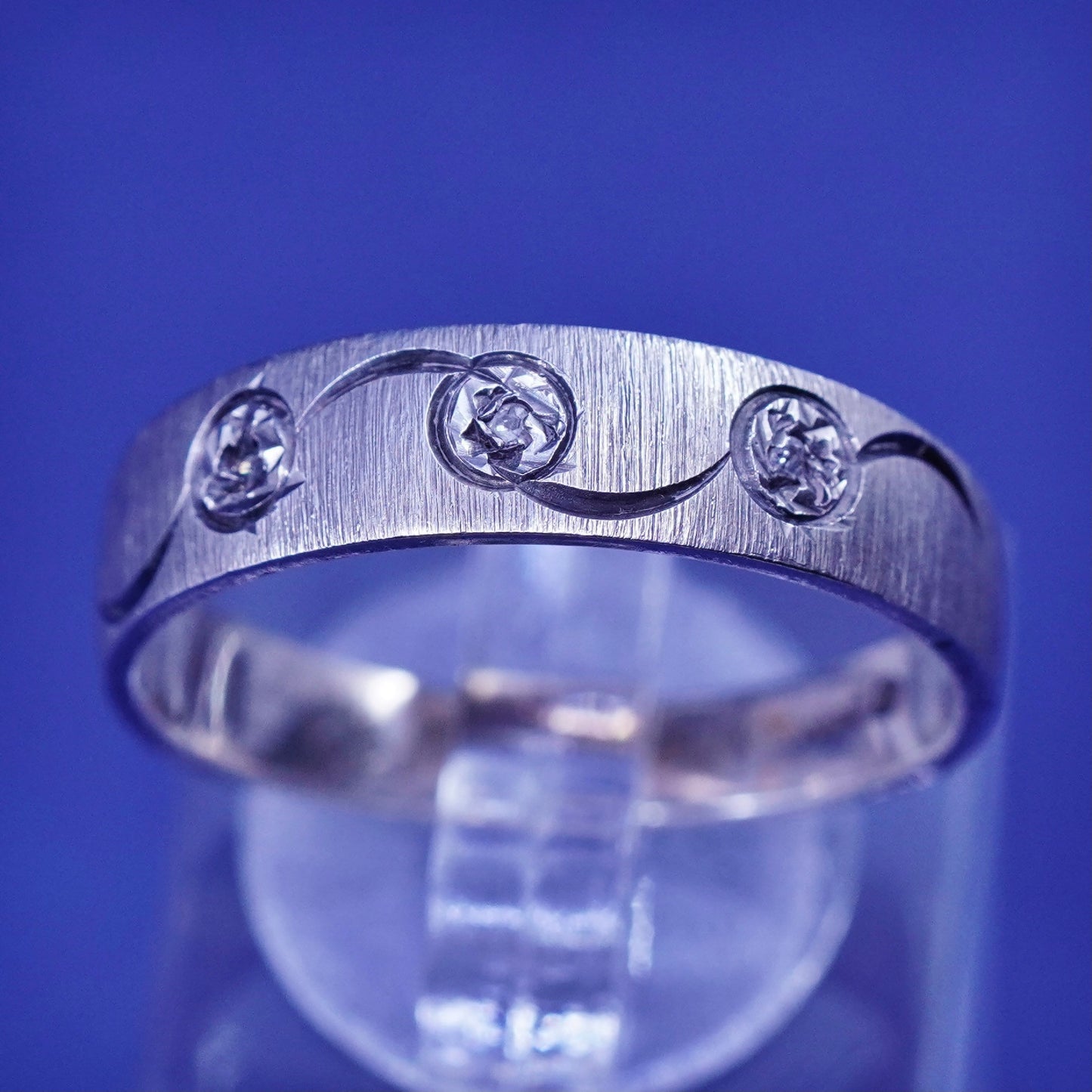 Size 10, vintage Sterling silver handmade ring, 925 band with diamond