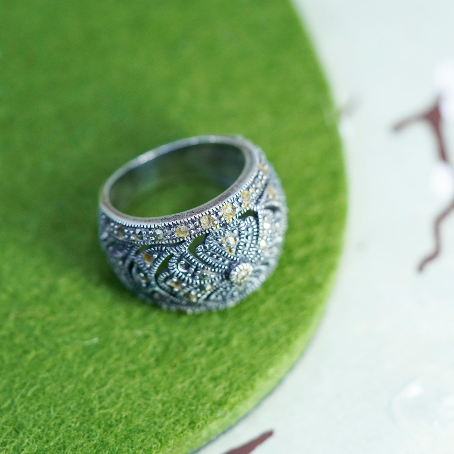 Size 6.5, Vintage Sterling silver handmade ring, 925 band with beads