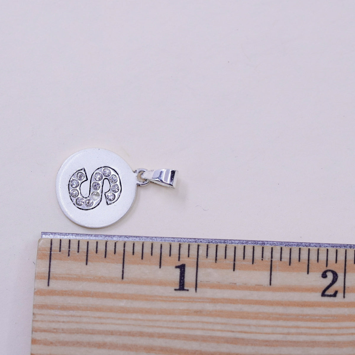 Vintage Sterling silver pendant, 925 name charm monogram initial “S” with cz