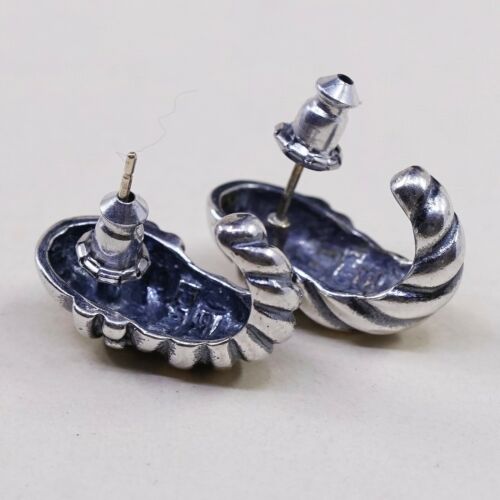 Vintage Sterling Silver Handmade Earrings, 925 Silver Ribbed Studs, Stamped 925