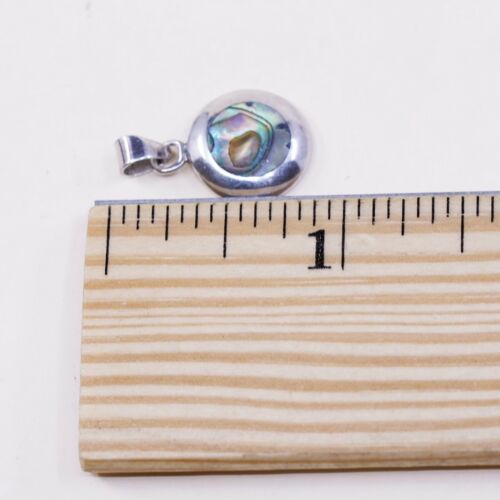 VTG mexico sterling silver handmade pendant, 925 frame w/ abalone, Stamped 925