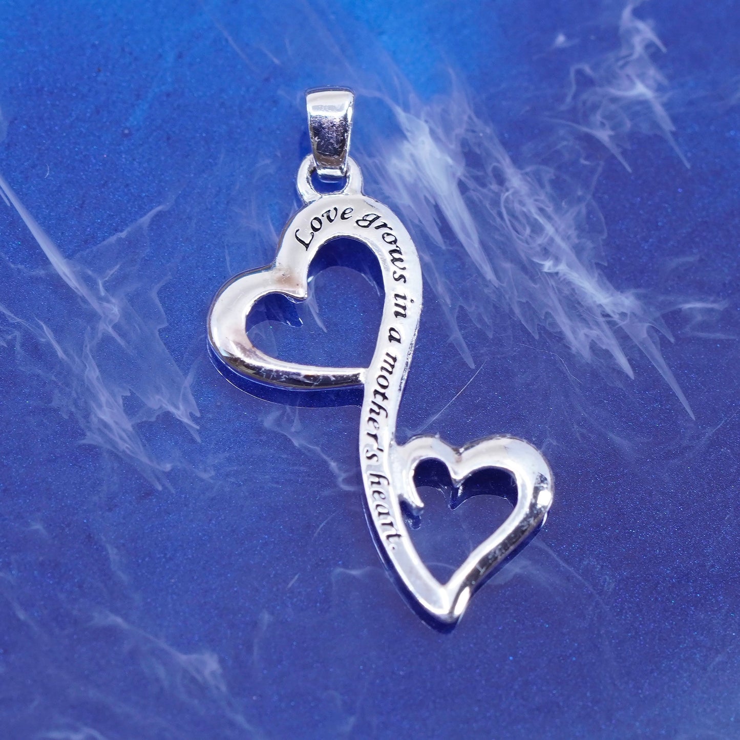 sterling silver pendant, 925 double heart charm “love grows in a mothers heart