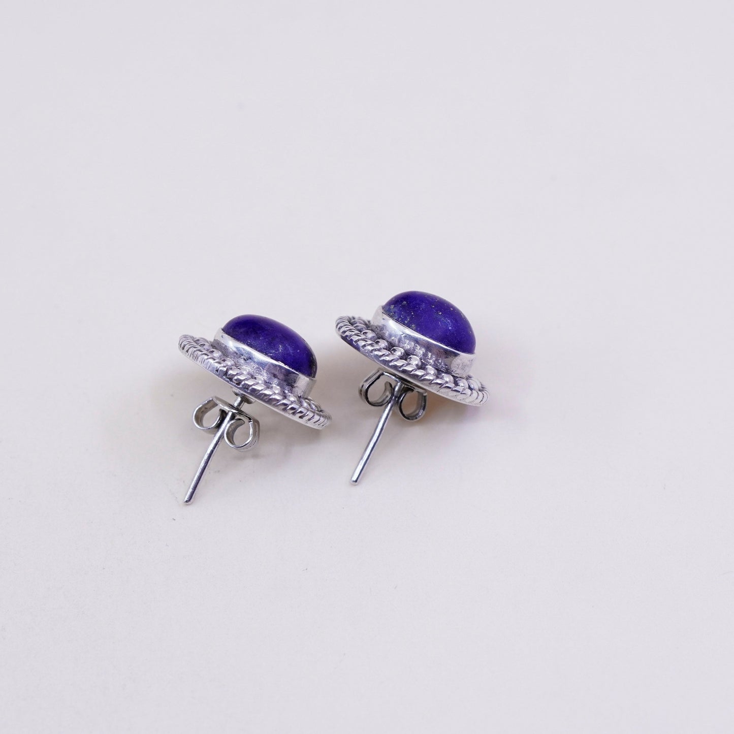 Vintage Sterling silver handmade earrings, 925 studs w/ lapis lazuli and beads