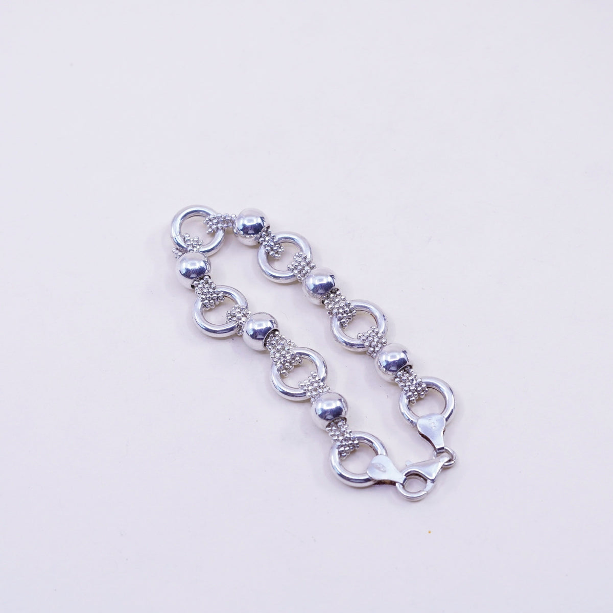 6.5”, Vintage Italy sterling silver handmade bracelet, bold 925 circle chain