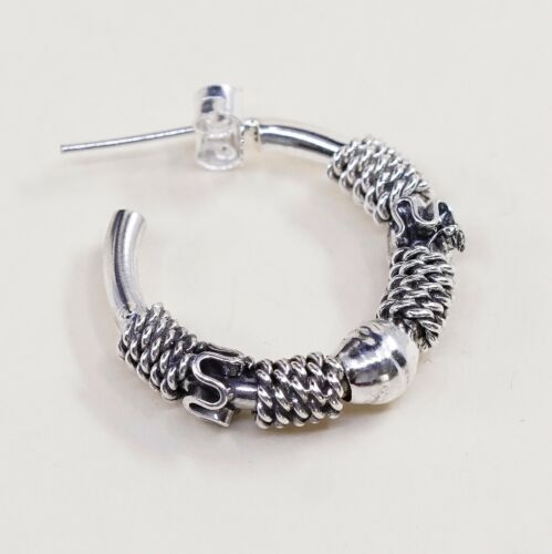 0.75”, Vtg 925 Sterling Silver Handmade Hoop Earrings, 925 Hoops Studs
