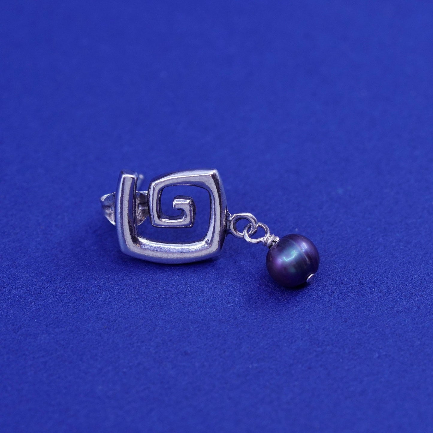 Carolyn pollack Sterling Silver handmade Earrings 925 swirl dangles black pearl