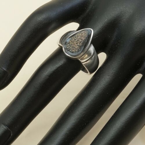 Sz 7.5, Vtg Sterling Silver Ring w/ Teardrop druzy quartz Stone MR-1