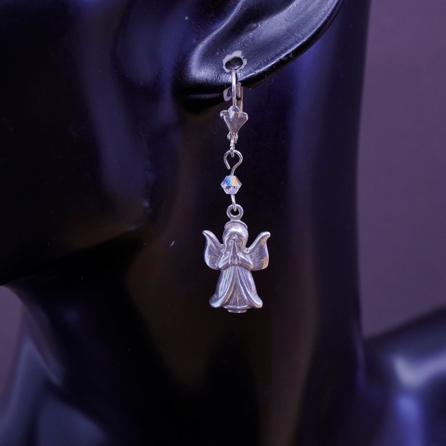 Vintage Sterling 925 silver handmade Angel earrings with Swarovski crystal