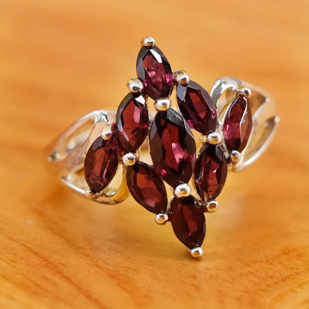 Size 8, vintage Sterling 925 silver handmade ring with ruby