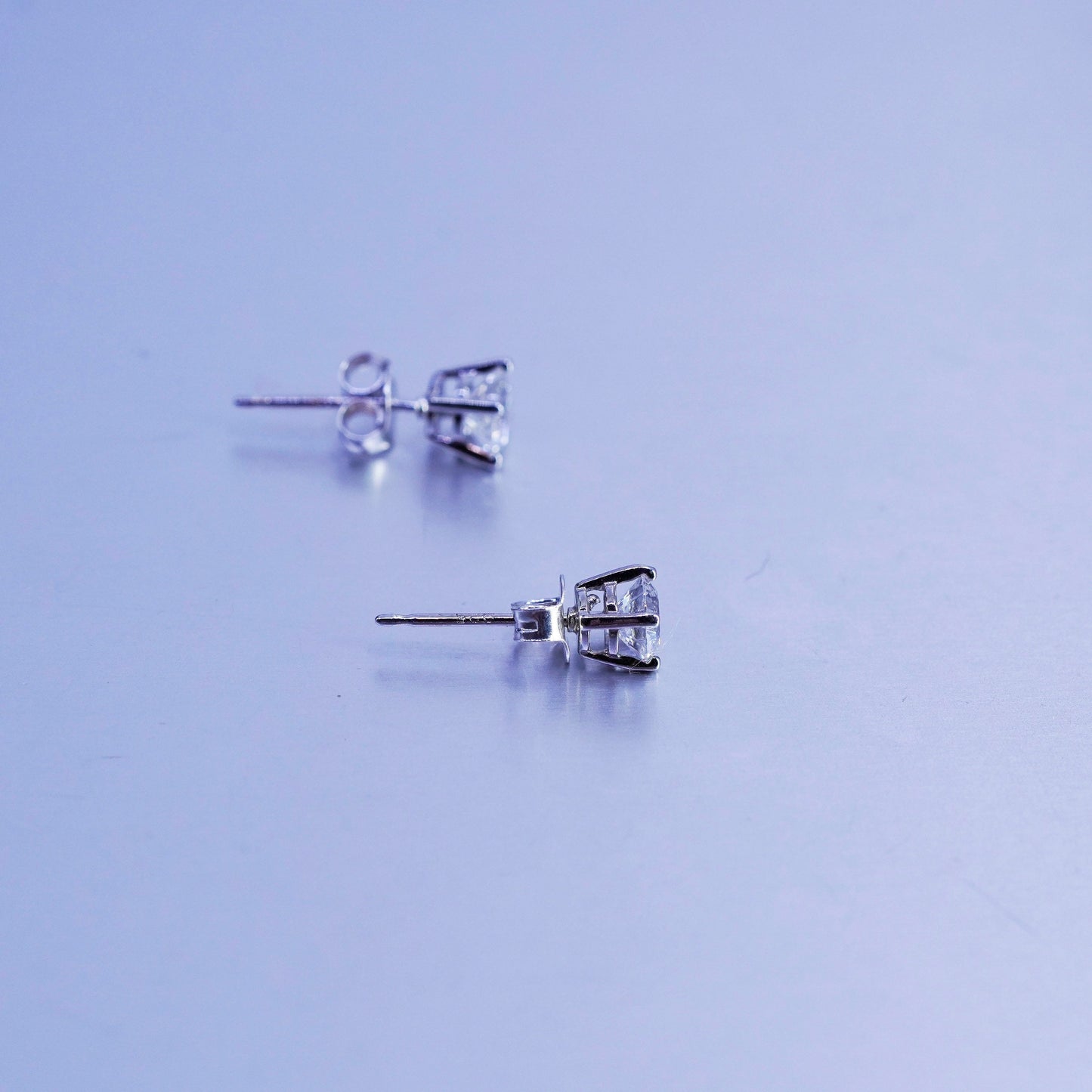 5mm, Vintage Sterling 925 silver earrings, studs with cz inlay