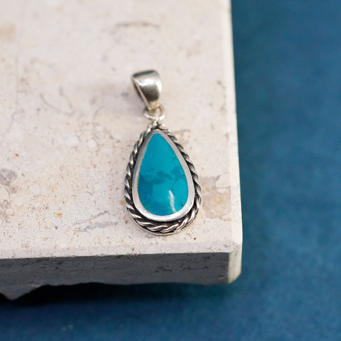 vtg Native American navajo RAW Sterling 925 silver handmade pendant turquoise