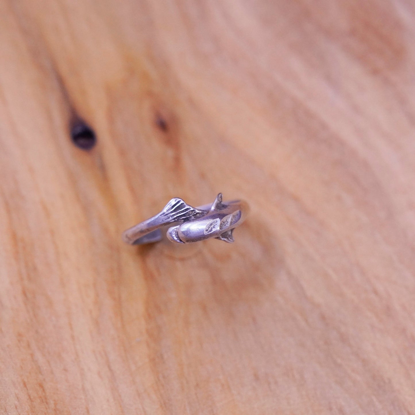 Size 2.5, vintage Sterling silver handmade ring, 925 wrap dolphin band