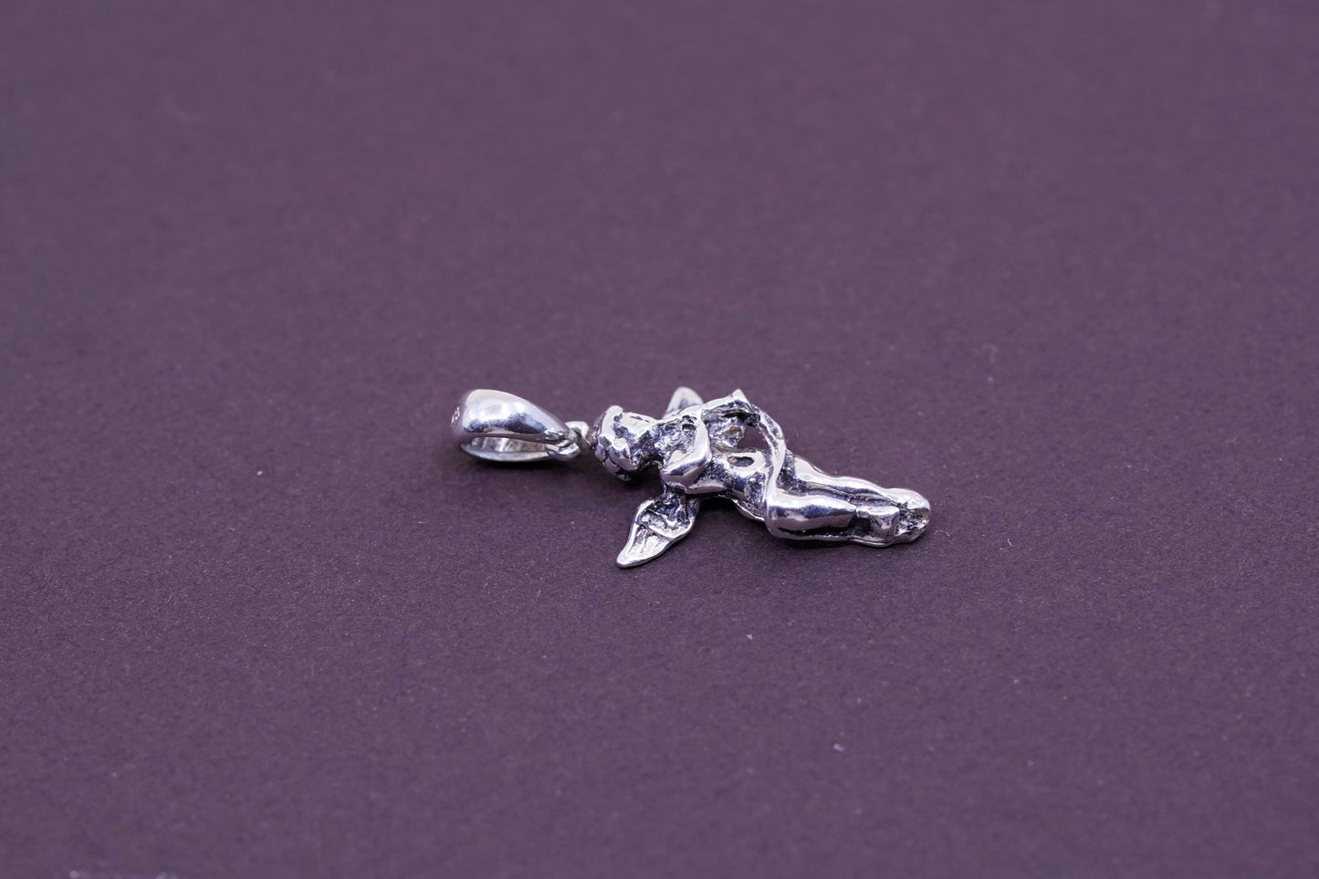 Vintage Sterling silver handmade pendant, Italy 925 angel with trumpet charm