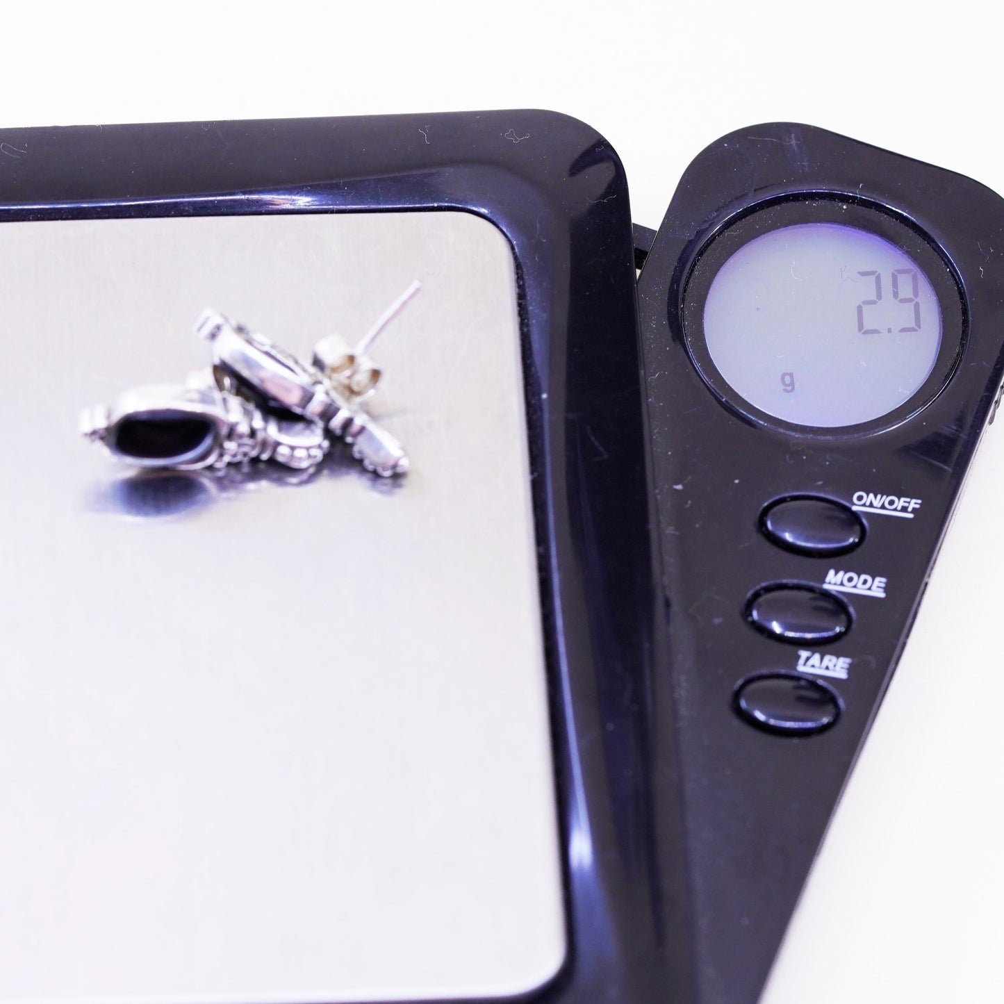 Vintage Sterling silver handmade earrings, Mexico 925 studs with onyx