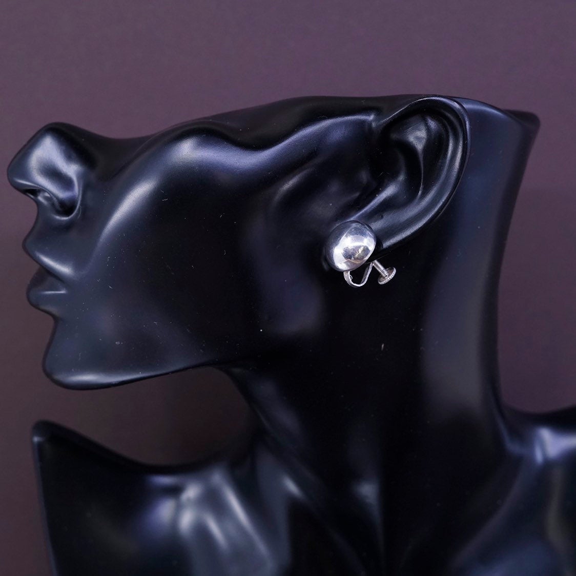 0.5” vtg Sterling silver handmade earrings, 925 silver puffy screw back