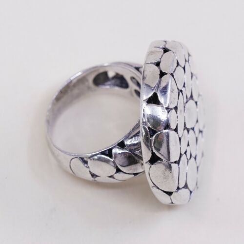 Sz 6, Vtg Pebble Textured Sterling 925 Silver Handmade Statement Ring, Stamped