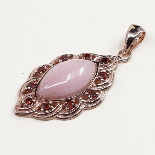 Vintage Rose Gold Over Sterling silver pendant, 925 Pink Quartz W/ Ruby, Stped