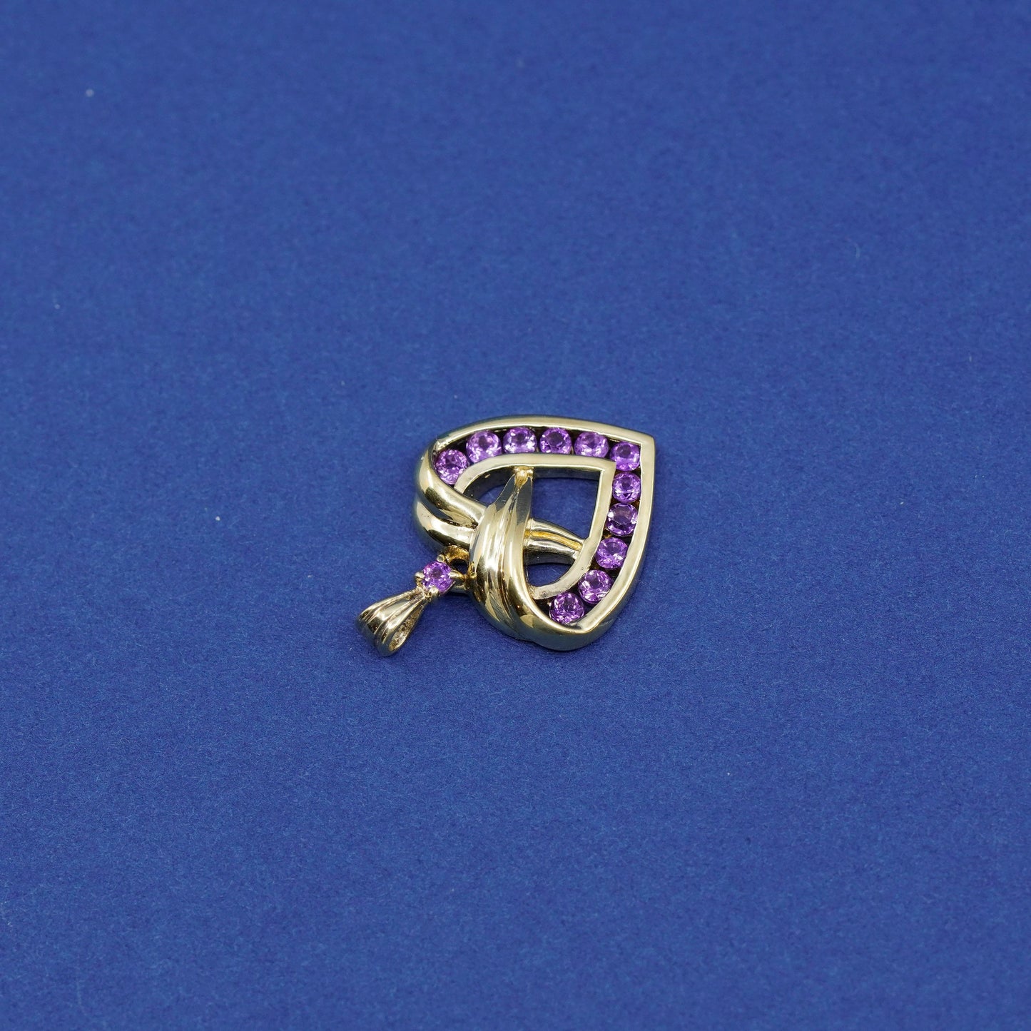 Vintage vermeil gold over Sterling silver handmade pedant, 925 heart amethyst