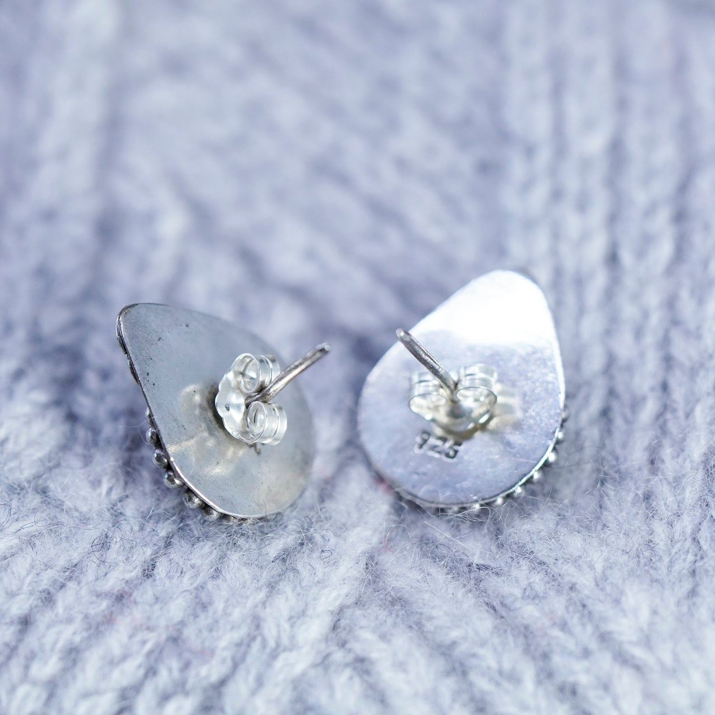 Vintage sterling silver earrings, 925 studs with garnet 12K rose gold leaves