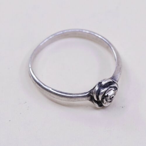 Size 5.25, Shube Sterling 925 Silver Handmade Rose Bud Flower Band Ring