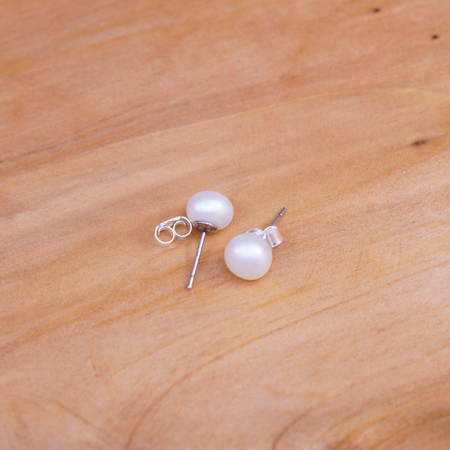 Vintage Sterling silver handmade earrings, 925 silver studs with pearl