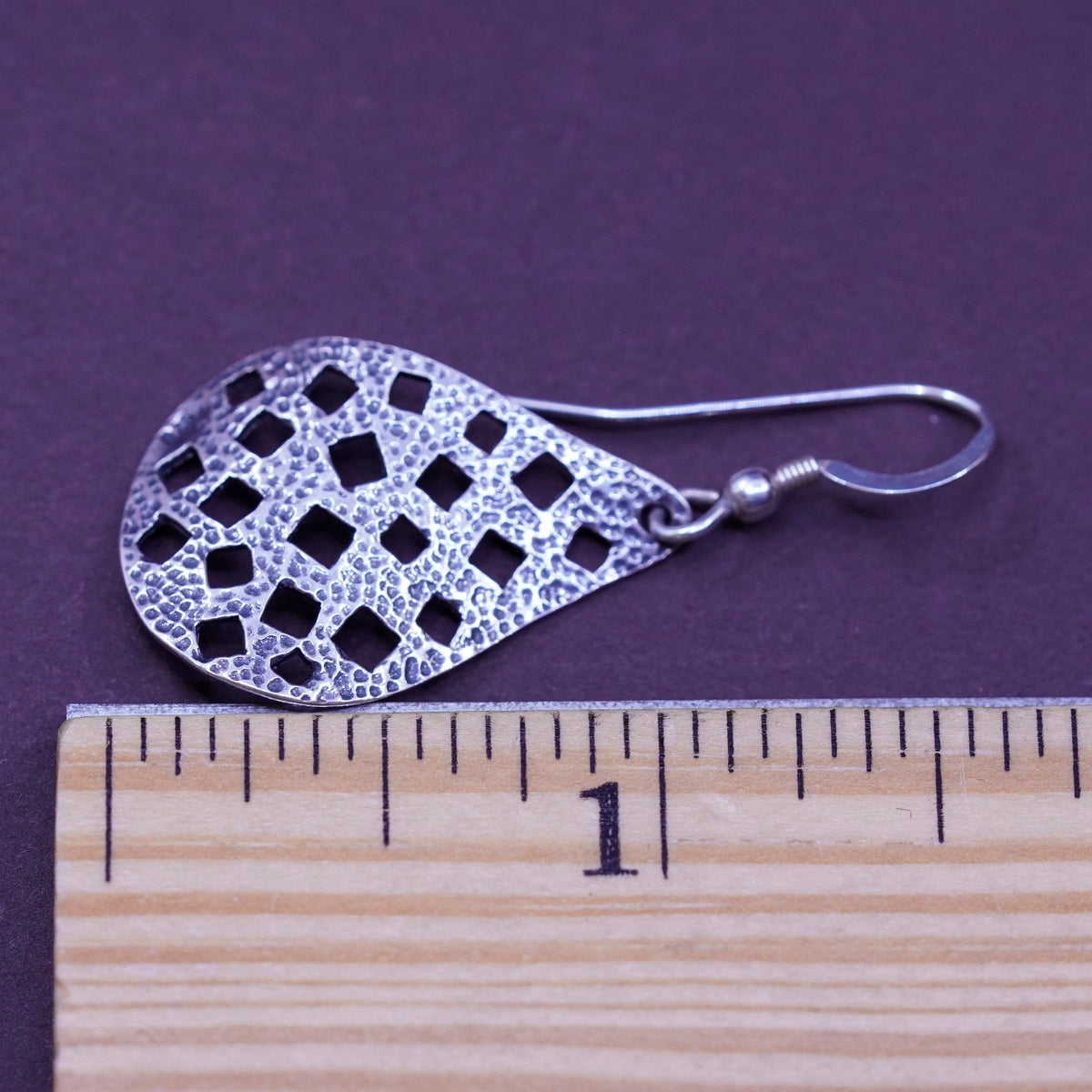 Vintage Sterling silver handmade earrings, filigree 925 teardrop drops