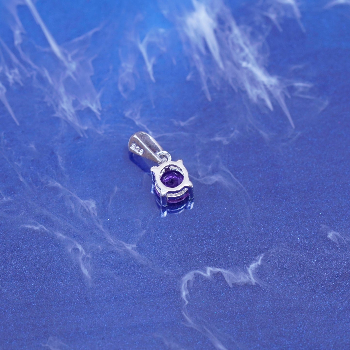 Vintage sterling 925 silver handmade tiny pendant with amethyst