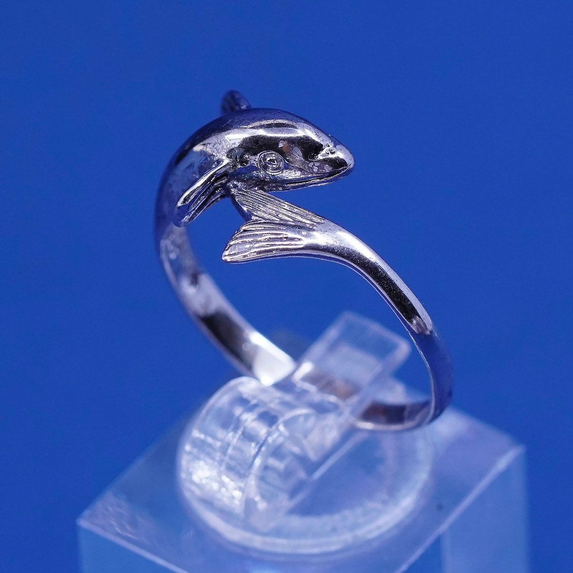 sz 9, vtg sterling silver handmade ring, 925 dolphin, stamped 925