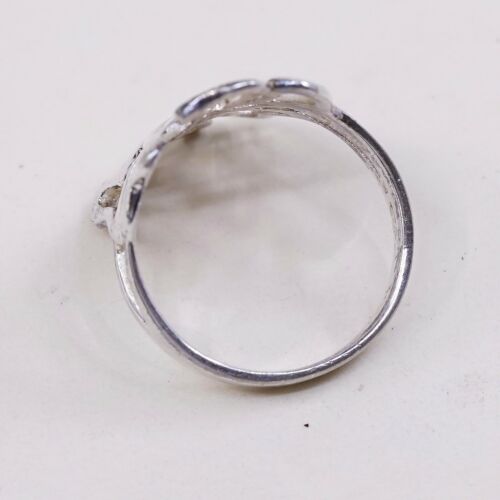 Size 8 Vtg Sterling 925 Silver Handmade Rose Bud Flower Band Ring, Stamped 925