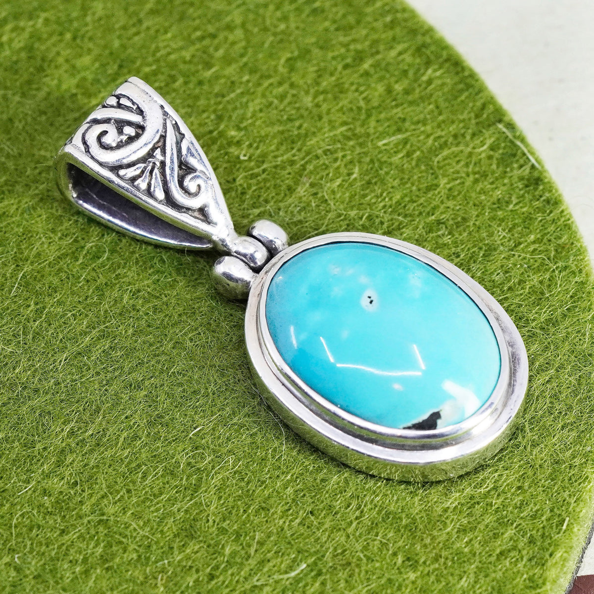 southwestern Sterling 925 silver handmade pendant w/ sleeping beauty turquoise