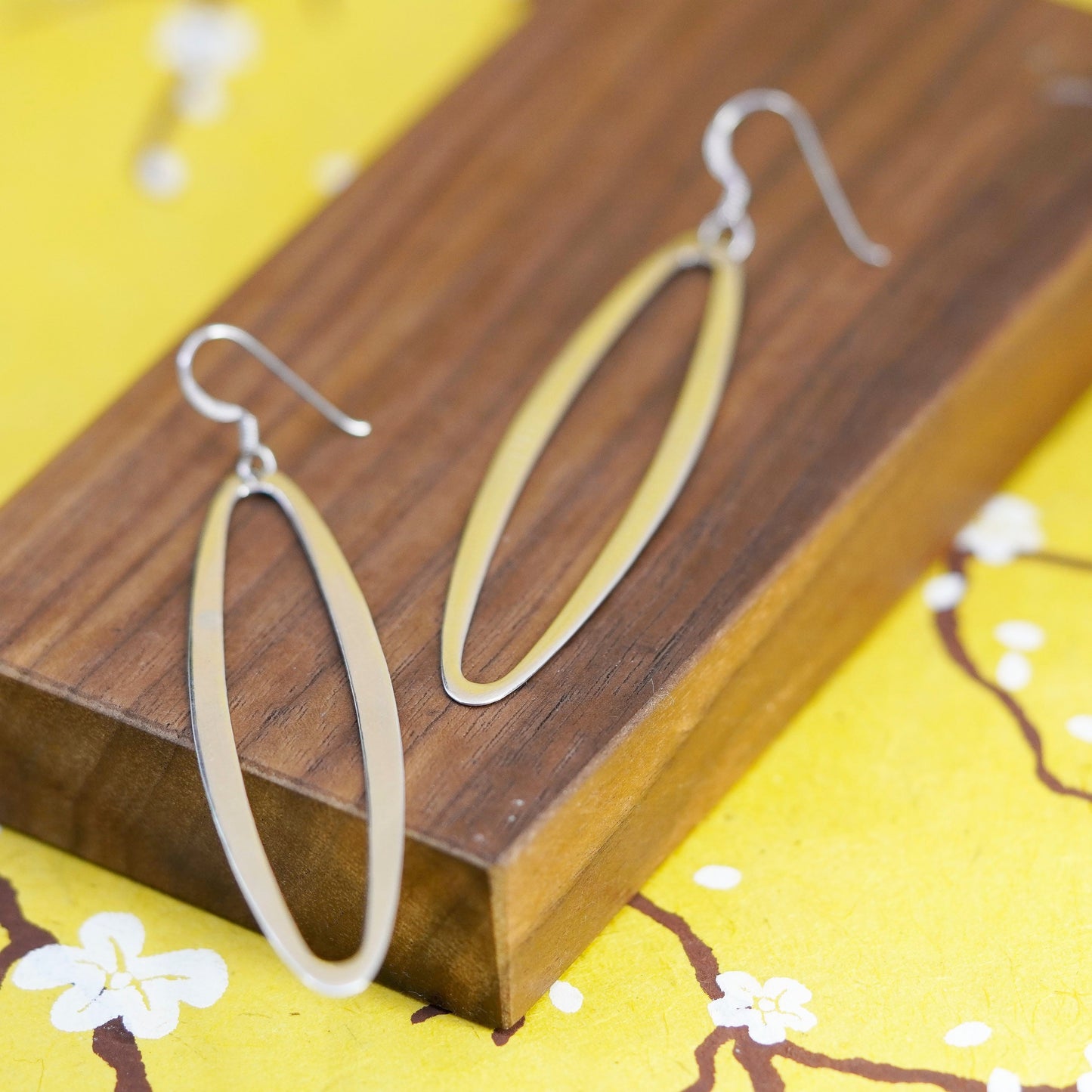 Vintage Sterling silver handmade earrings, 925 marquise shaped long dangle