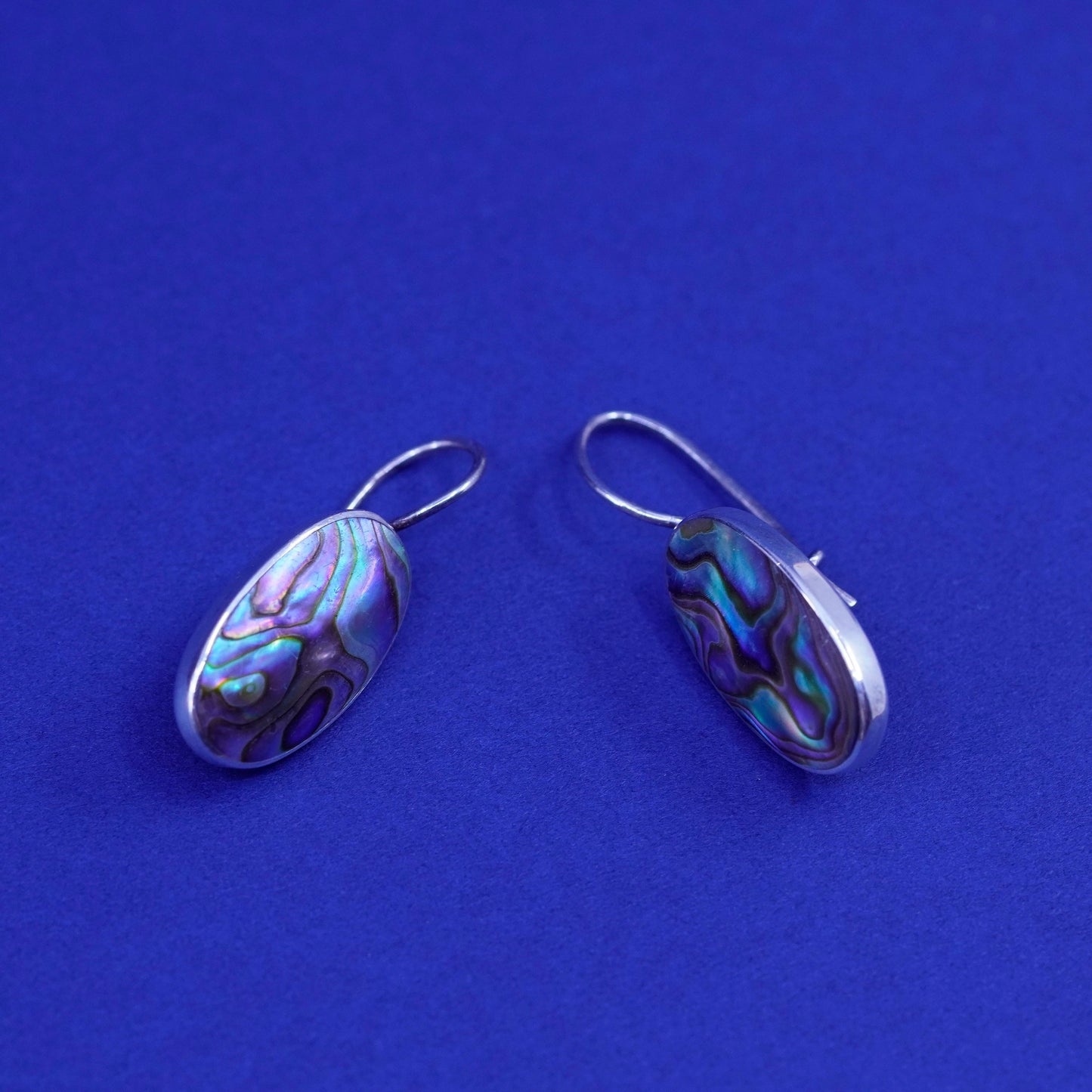 Vintage Sterling 925 silver handmade earrings with oval abalone