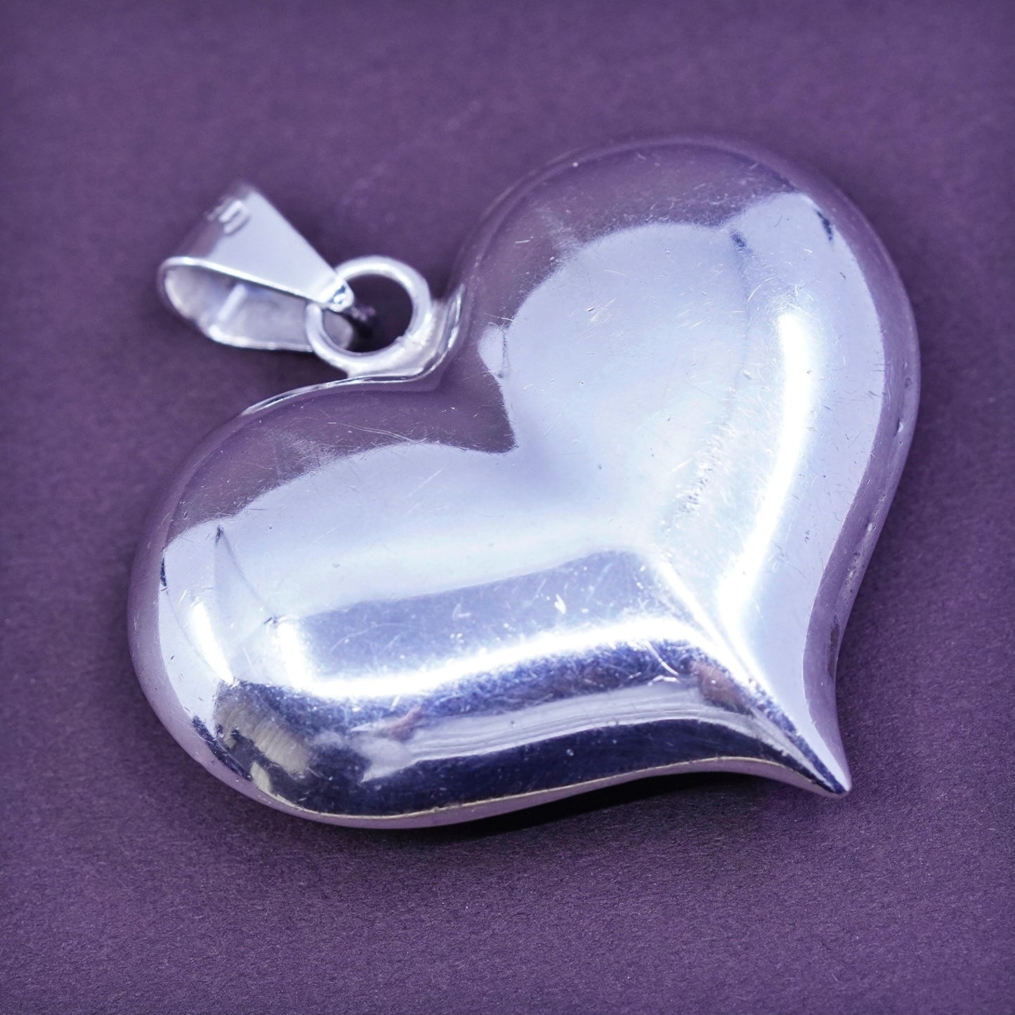 Vintage Sterling silver handmade pendant, puffy 925 big heart