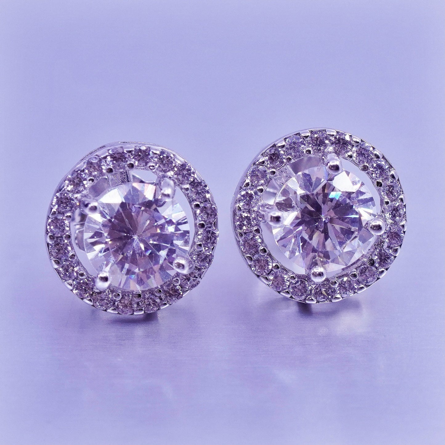 Vintage Sterling 925 silver earrings, studs with cz inlay