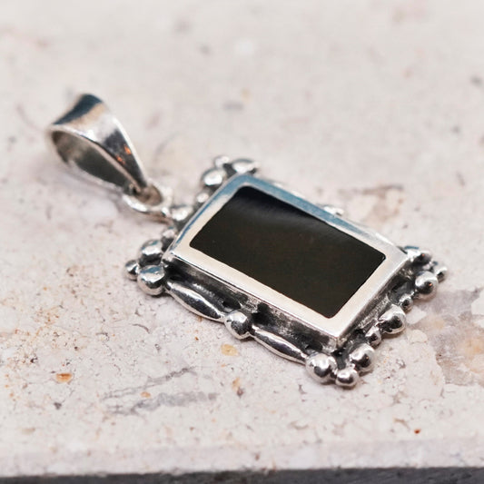 Vintage Sterling 925 silver handmade pendant with rectangular onyx