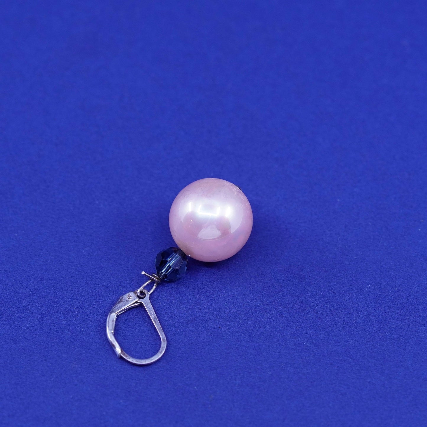 Vintage sterling silver handmade earrings, 925 hooks with crystal pink pearl