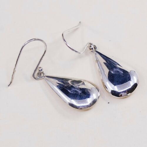 Vtg Sterling 925 Silver Handmade Puffy Teardrop Shaped Earrings, Stamped 925
