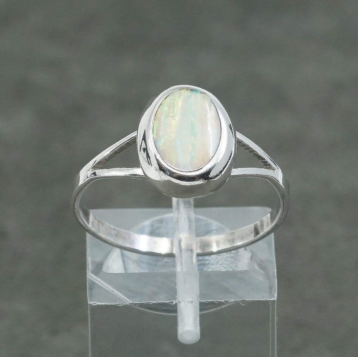 sz 9.25, vtg MEXICO Sterling silver handmade ring, 925 w/ opal